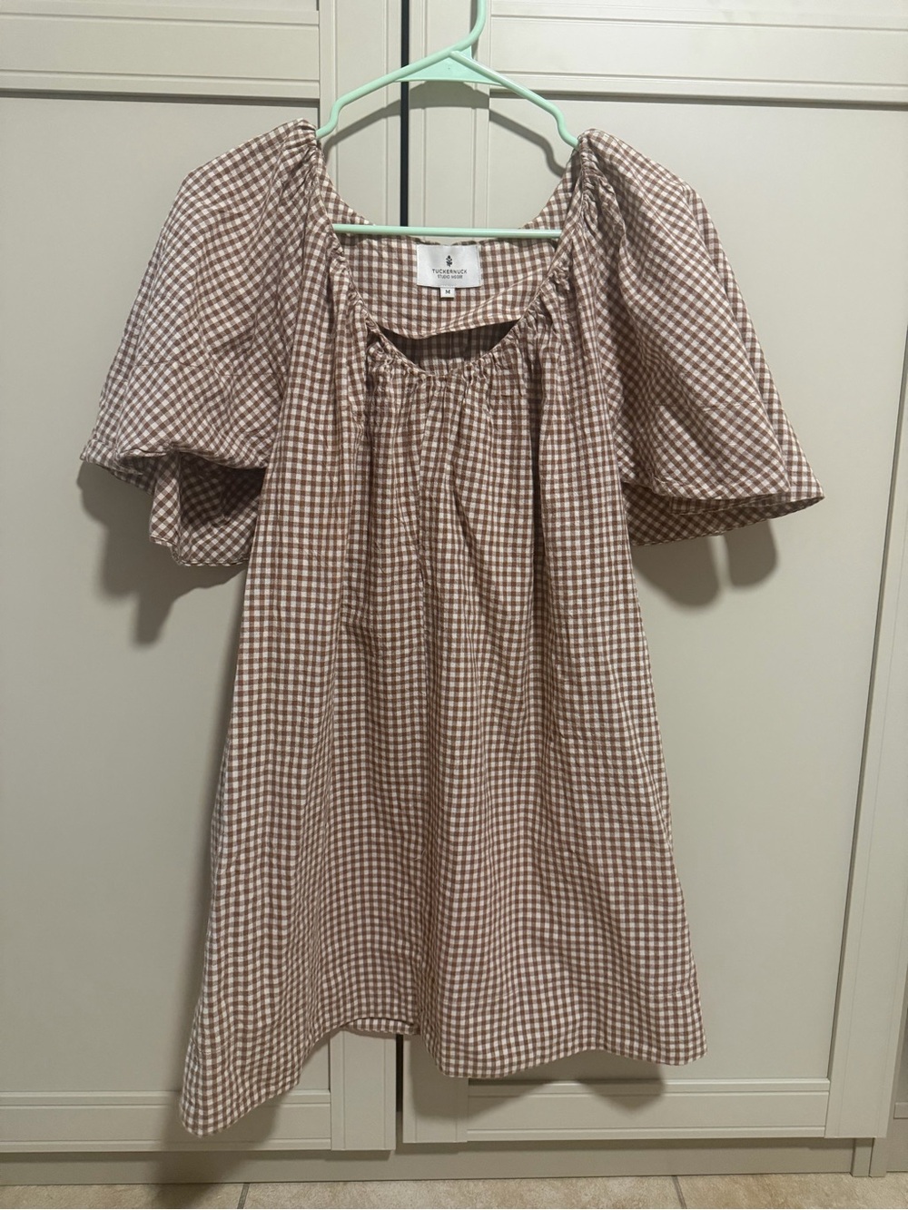 Tuckernuck x Studio McGee Finn Mini Flutter Sleeve in Mocha Brown Gingham